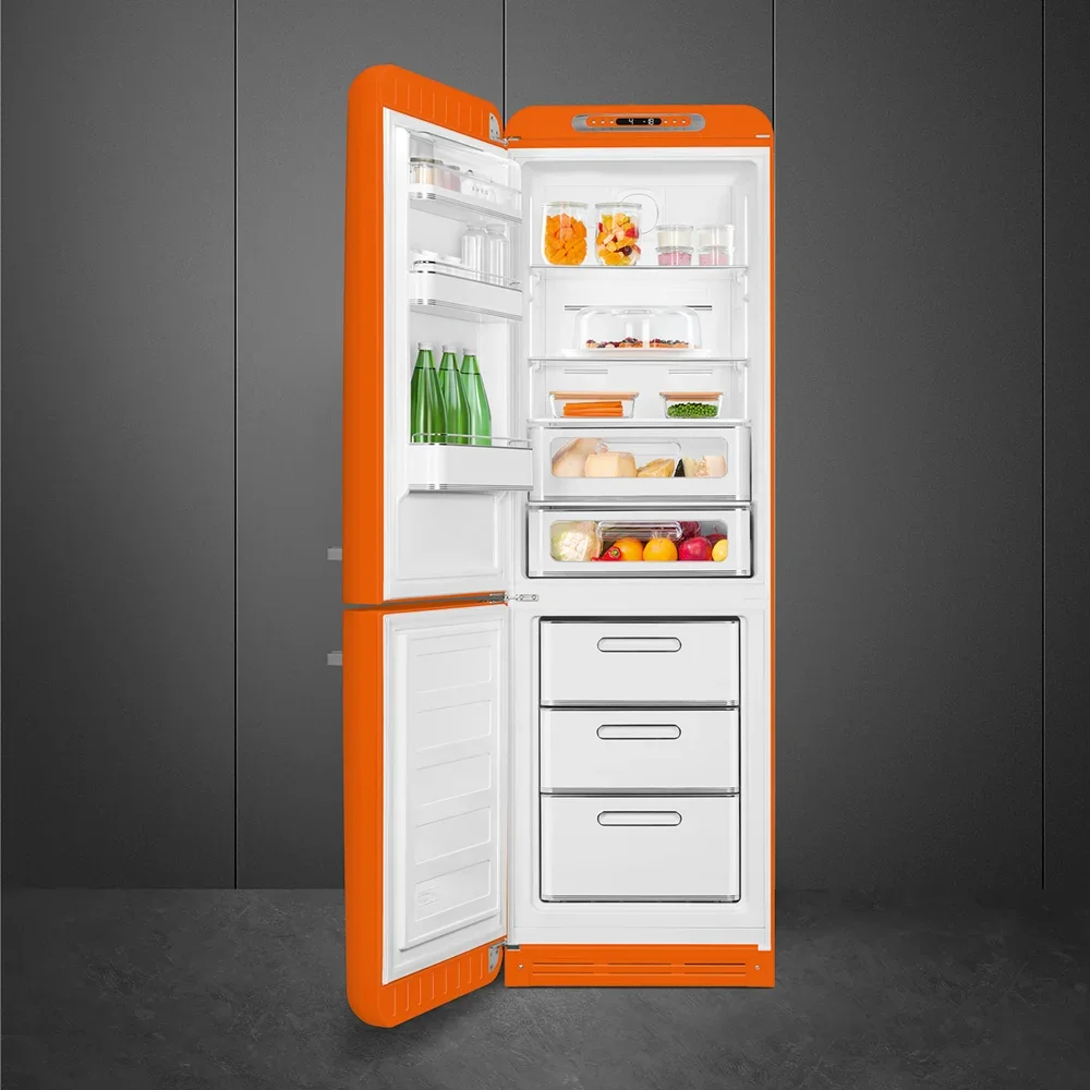 SMEG FAB32LOR6 Отдельностоящий двухдверный холодильник, стиль 50-х годов, 60 см, оранжевый, No-Frost